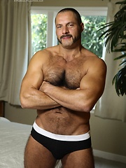 Strong daddy with hairy chest solo masturbation
