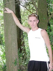 Twink hides and jerks off all alone in the woods