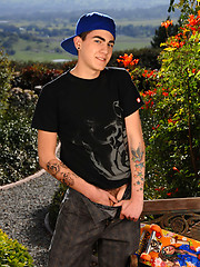 Skater boy in outdoor softcore scene