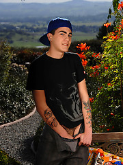 Skater boy in outdoor softcore scene