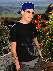 Skater boy in outdoor softcore scene