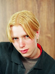 Blond twink Alexej shows his uncut cock and jacking off