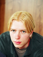 Blond twink Alexej shows his uncut cock and jacking off