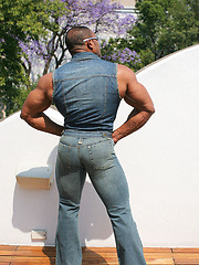 Big bodybuilder Pedros Marcos showing his brown uncut dick