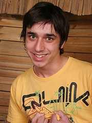 Hot brunette boy shows uncut cock