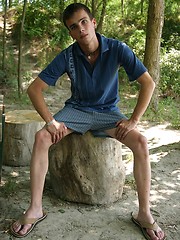 Horny twink posing outdoors