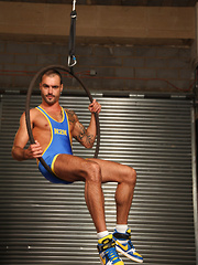 Two lycra gays have anal in circus decoration