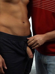 Mature gay Jake serviced younger stud