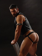 Big fireman shows his muscle naked body