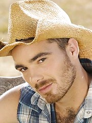 Smiley cowboy man showing his nude hairy chest