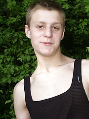 White-haired euro boy stroking outdoor