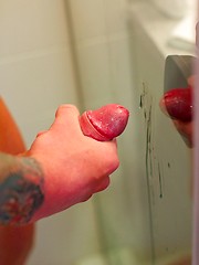 Nude straight guy Sebastian posing in the shower