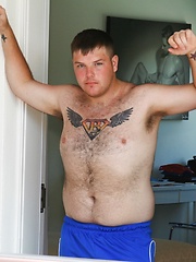 Pocket cub Leo Stone shows off his furry body and his thick, pierced cock in this fantasy solo photo shoot 