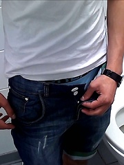 Jerking off in public wc