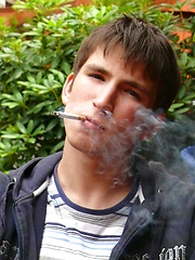 Smoking boy Aidan in the bar