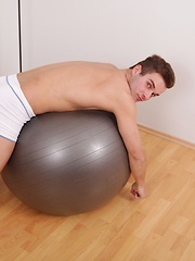 Fit John Henry busts his nut over the Swedish ball.