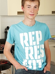 Sexy Tommy Marco masturbating on the kitchen counter.